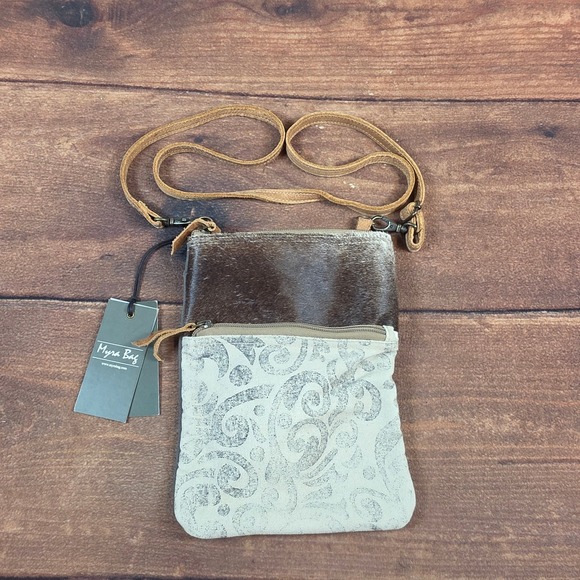 Myra Bag Handbags - Myra Bag Leaf Pattern Crossbody Bag Womens Small Brown New Hair-on Hide Canvas
